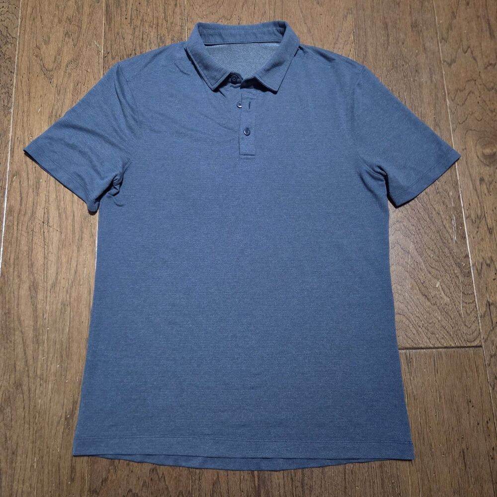 Lululemon Polo Shirt Mens M Blue Evolution Performance Short Sleeve Stretch